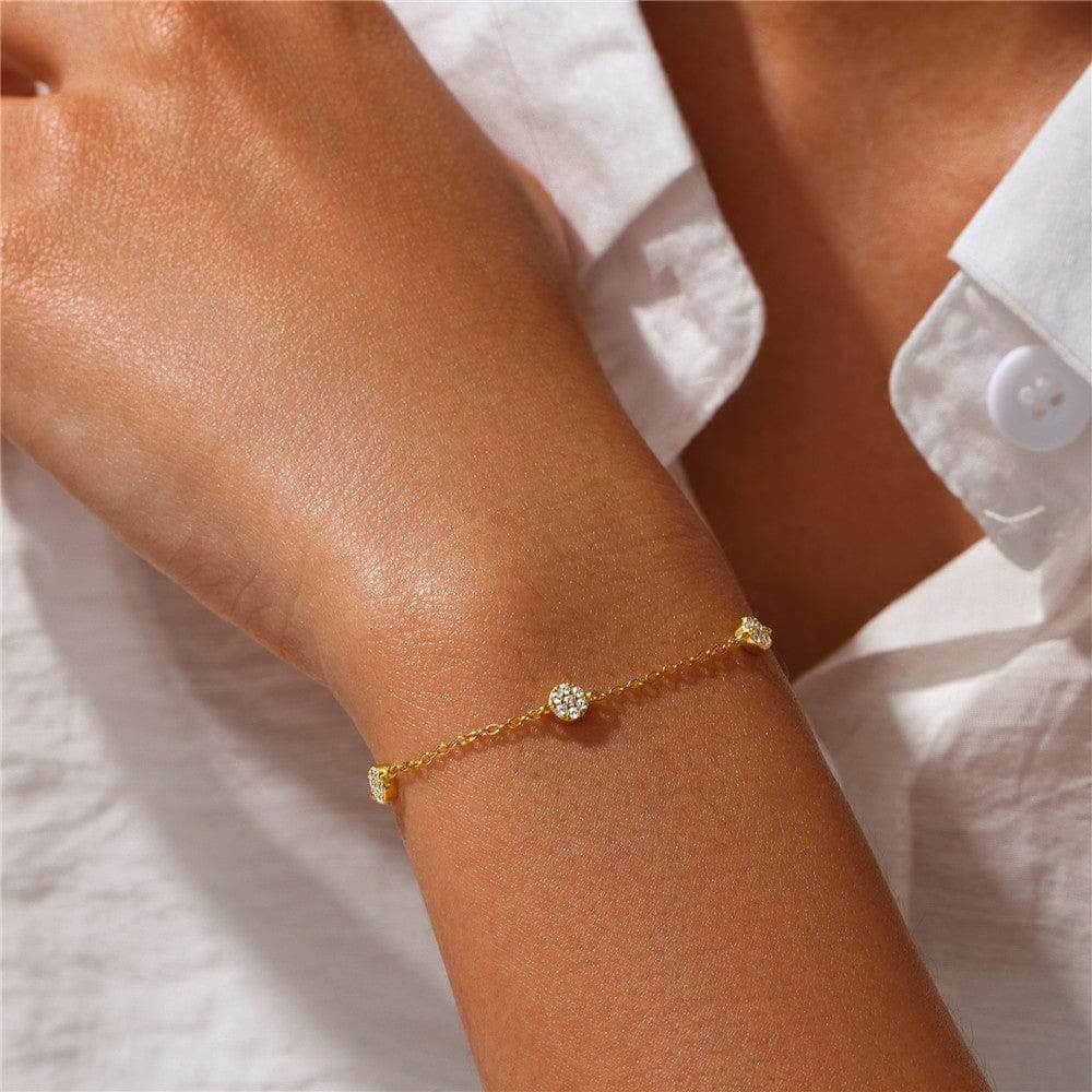 S925 sterling silver three round brand diamond inlaid daily matching women's bracelet