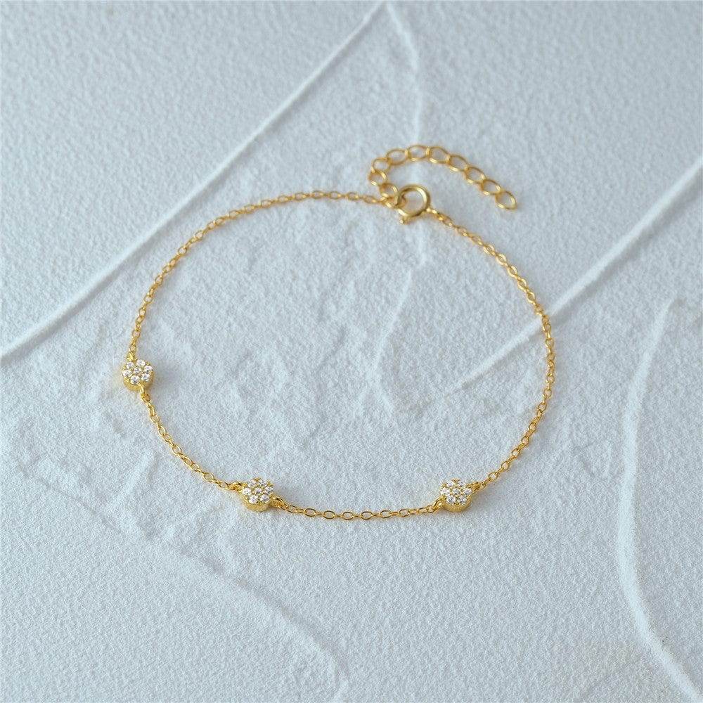 S925 sterling silver three round brand diamond inlaid daily matching women's bracelet - MOWTE