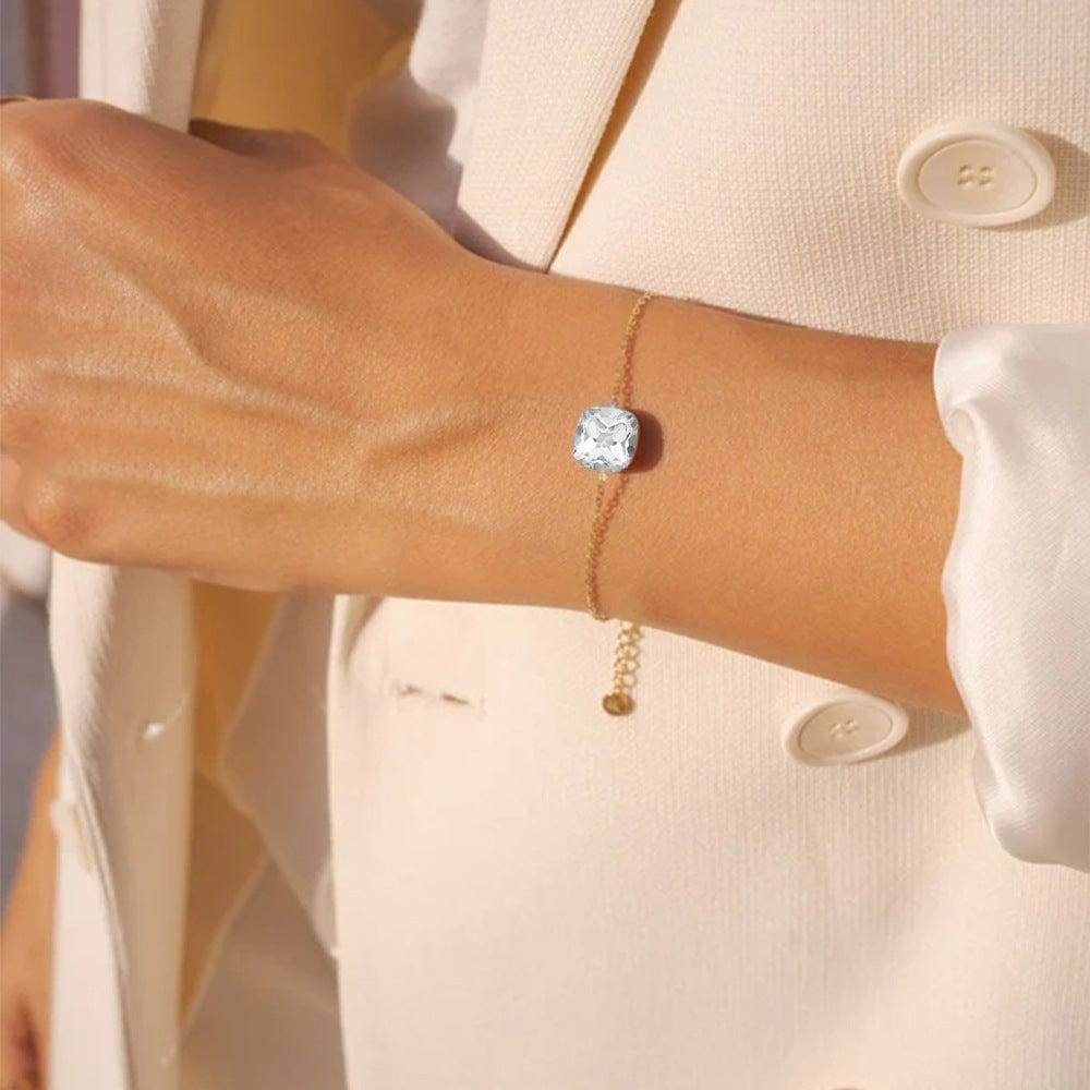 S925 silver minimalist geometric square super sparkling diamond inlaid bracelet for women