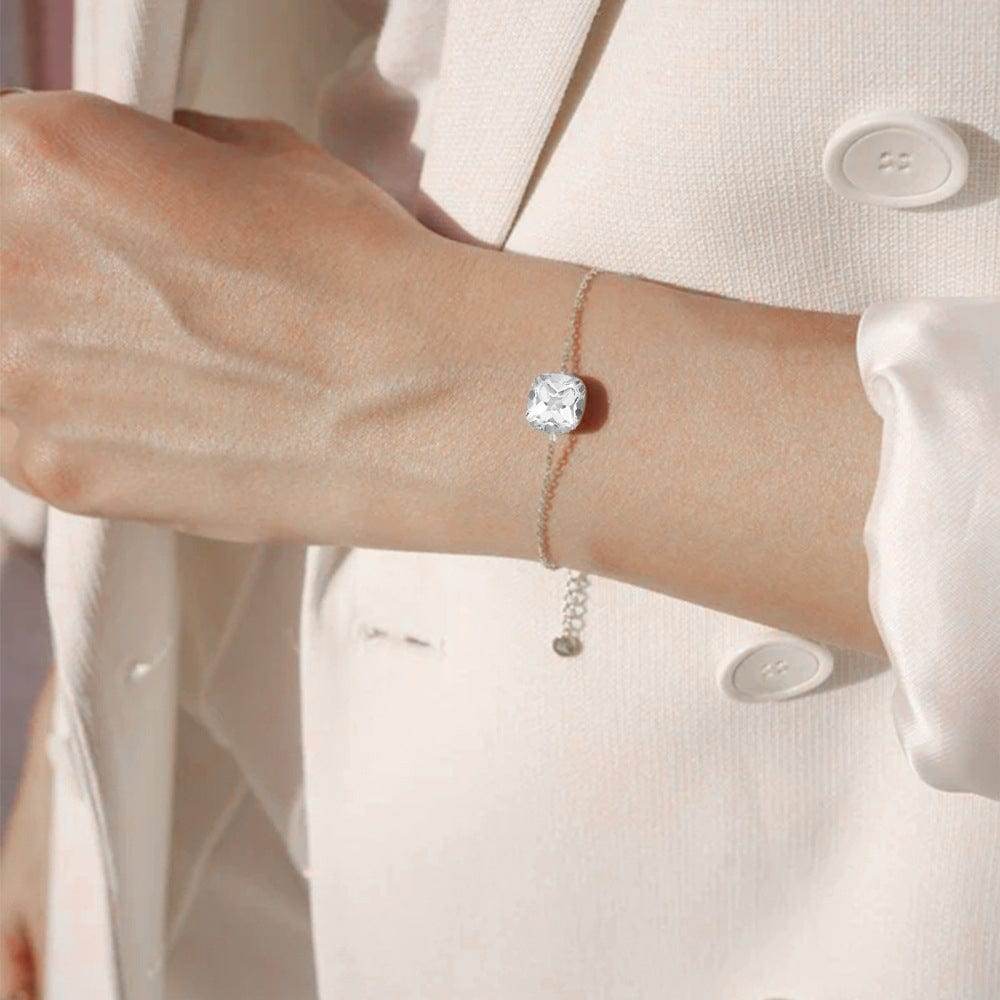 S925 silver minimalist geometric square super sparkling diamond inlaid bracelet for women - MOWTE
