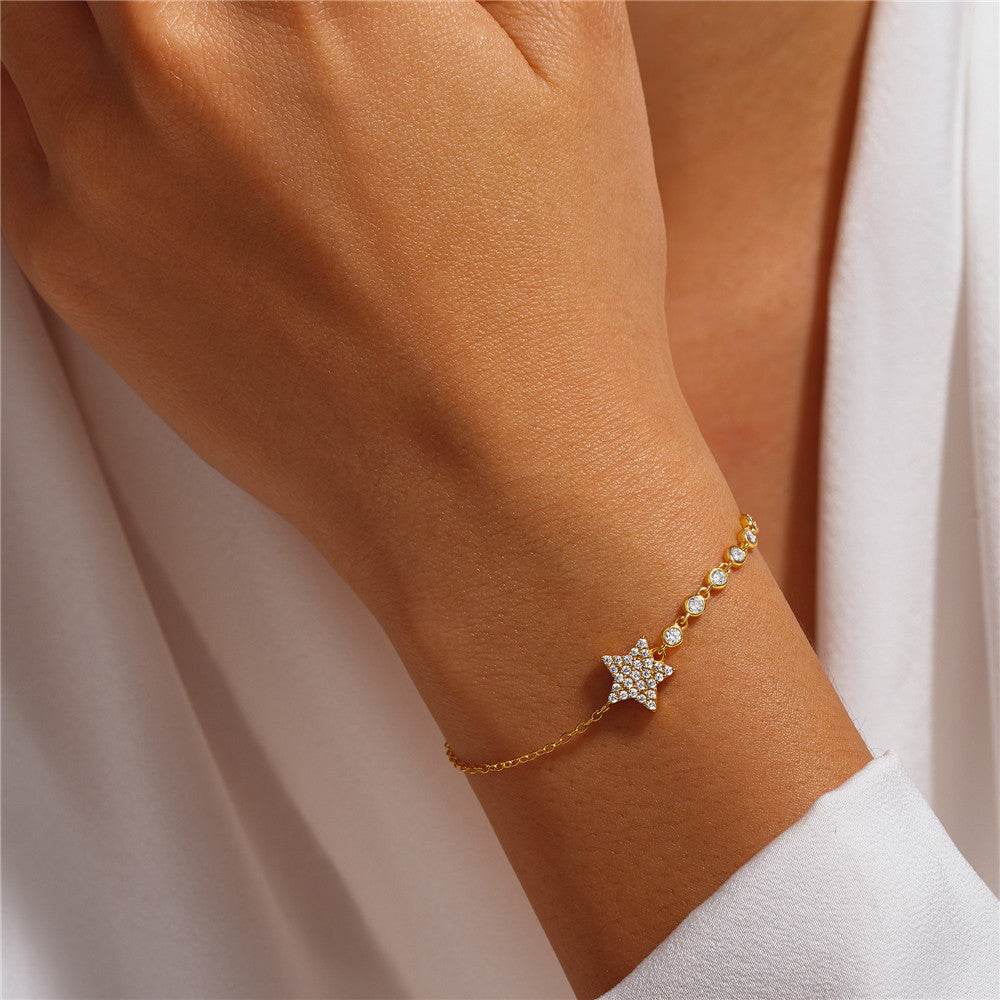 S925 pure silver pentagram diamond encrusted women's bracelet