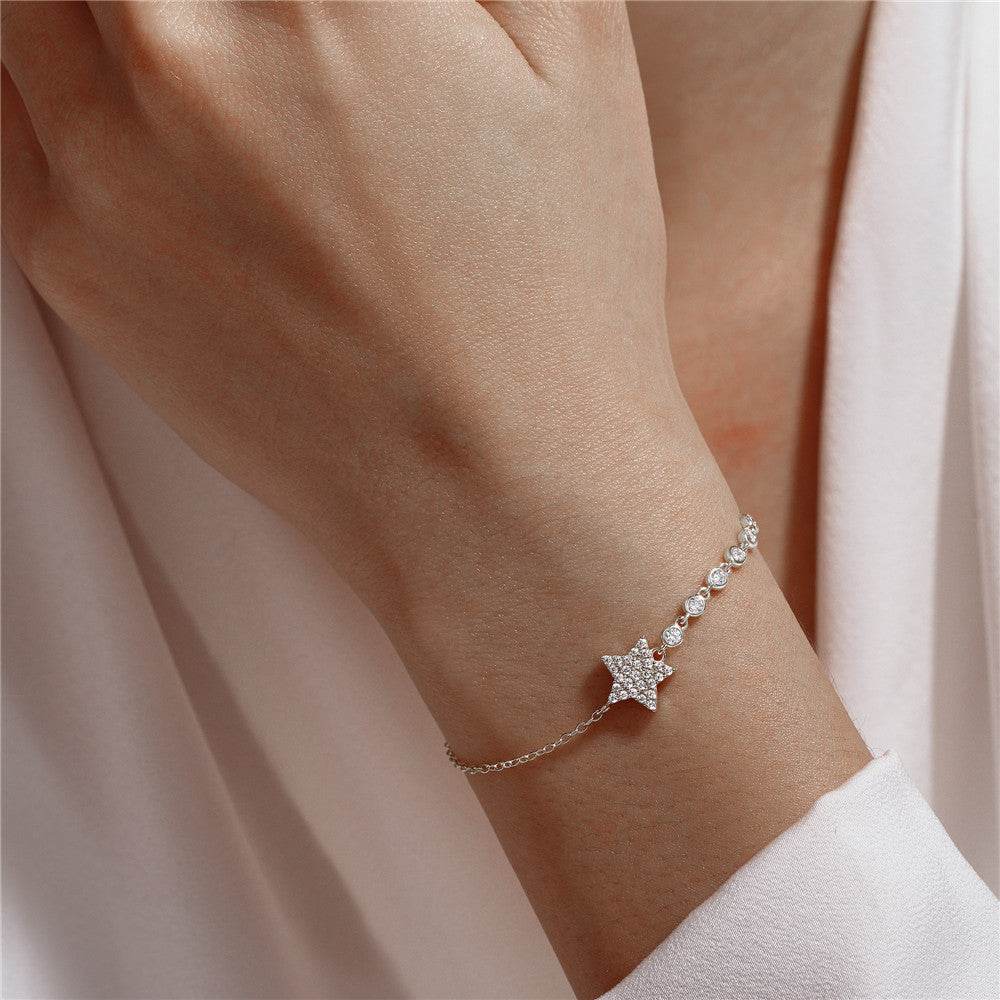 S925 pure silver pentagram diamond encrusted women's bracelet - MOWTE