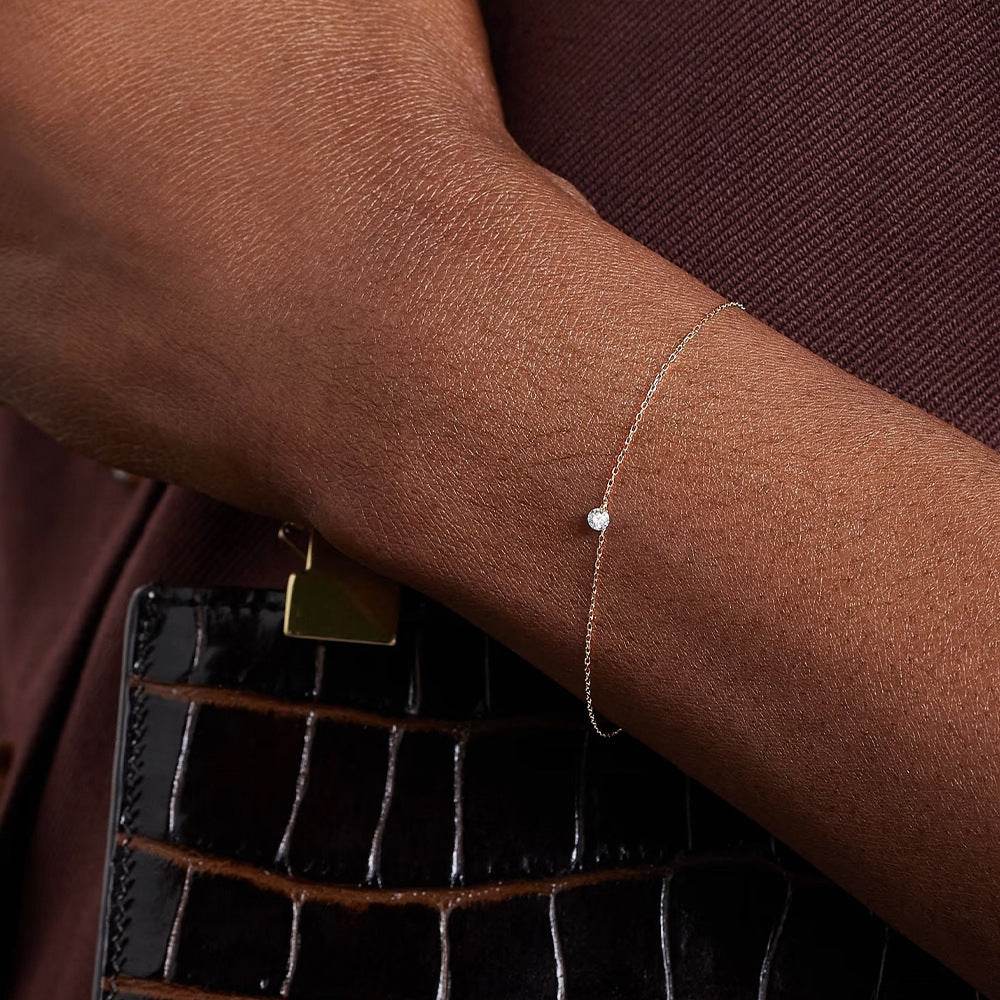 S925 pure silver single diamond inlaid layered daily outfit women's bracelet - MOWTE