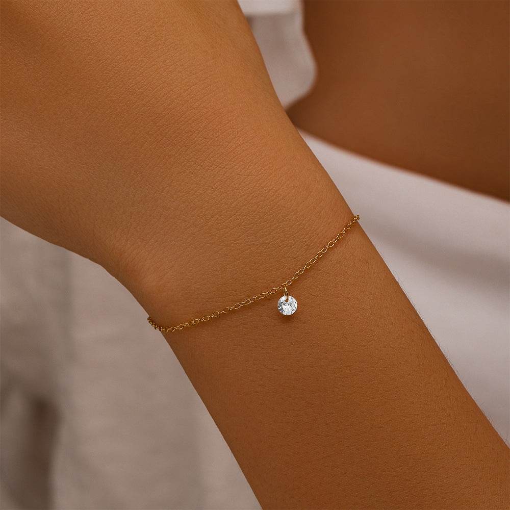 S925 pure silver single diamond inlaid layered daily outfit women's bracelet