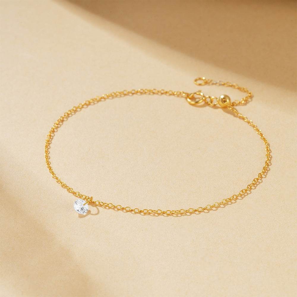 S925 pure silver single diamond inlaid layered daily outfit women's bracelet - MOWTE