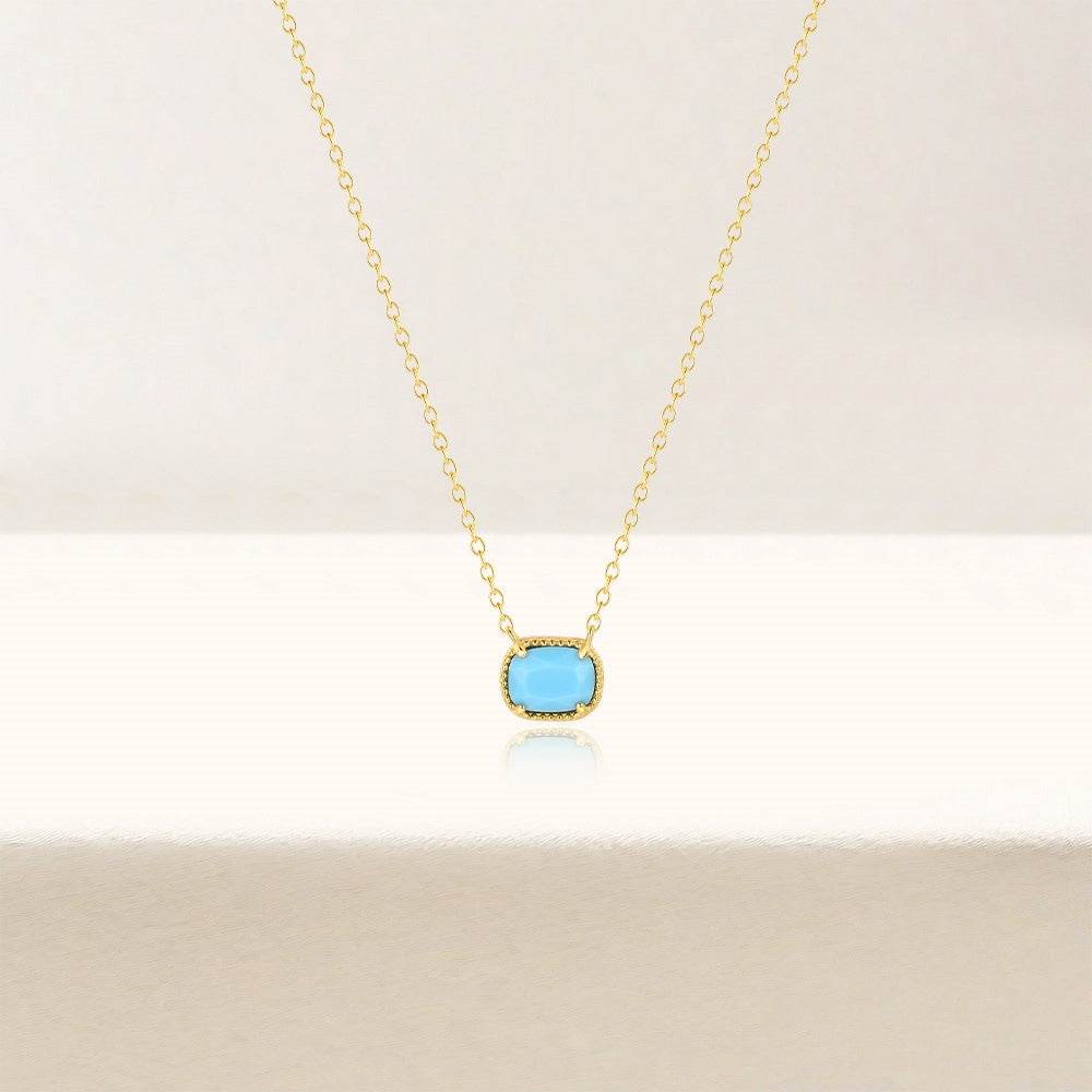 S925 pure silver geometric square turquoise collarbone chain - MOWTE