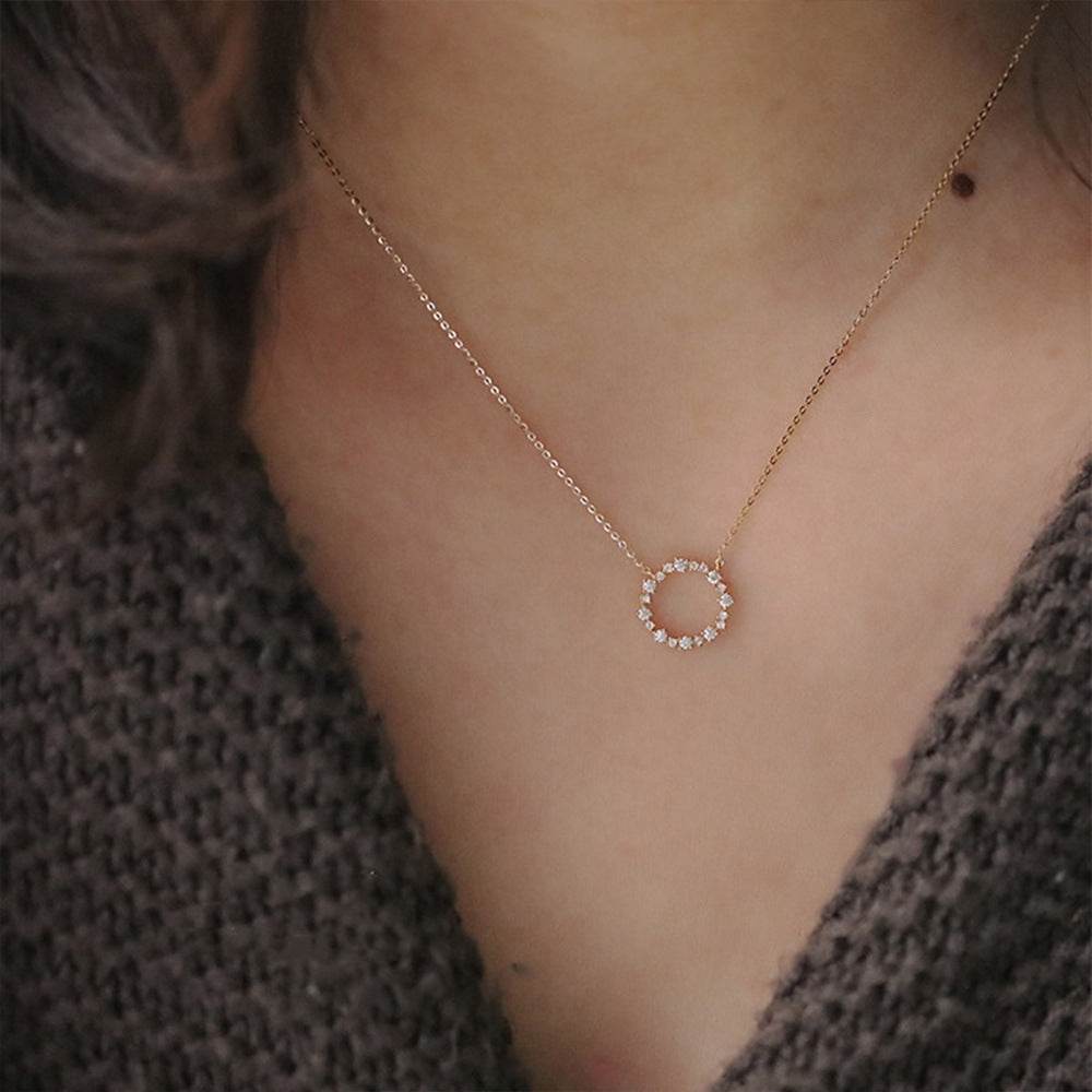 925 sterling silver collarbone chain with zircon full diamond circle necklace - MOWTE