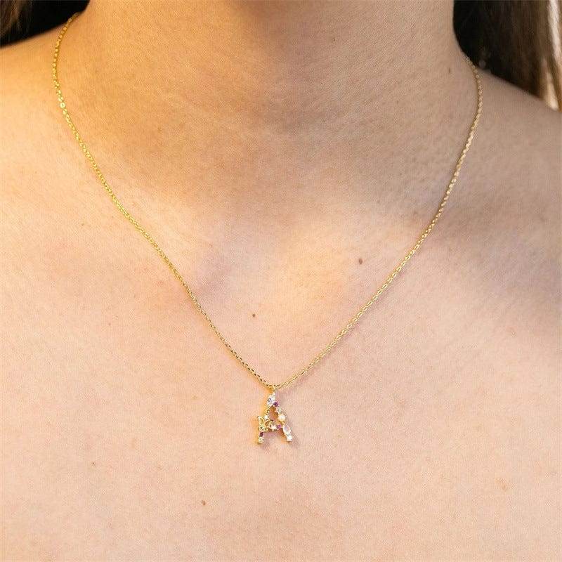 New S925 sterling silver color diamond butterfly 26 letter pendant - MOWTE