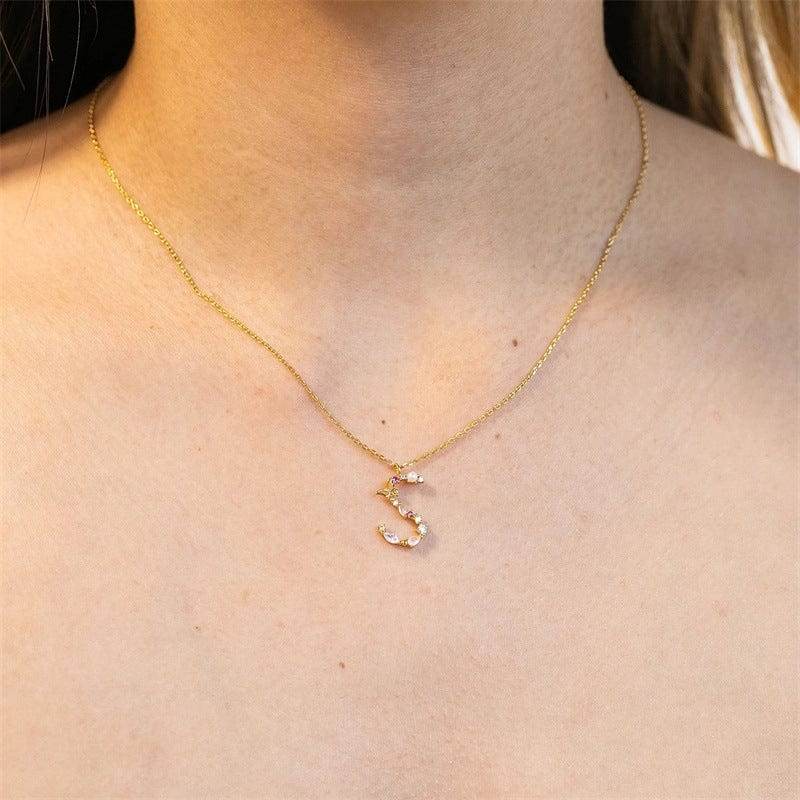 New S925 sterling silver color diamond butterfly 26 letter pendant - MOWTE