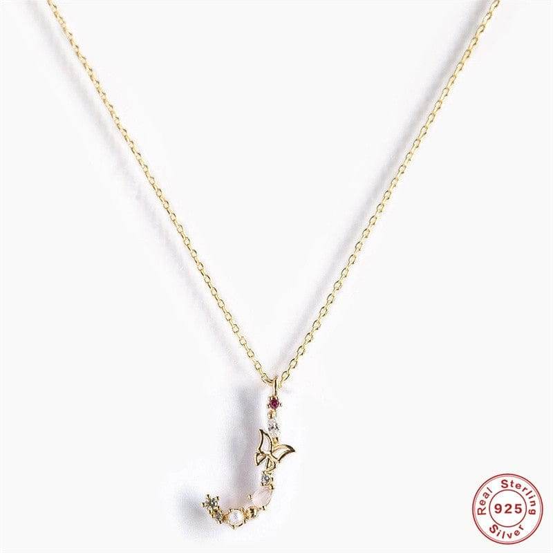 New S925 sterling silver color diamond butterfly 26 letter pendant - MOWTE