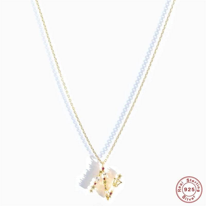 New S925 sterling silver color diamond butterfly 26 letter pendant - MOWTE