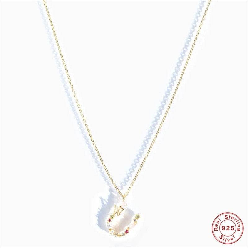 New S925 sterling silver color diamond butterfly 26 letter pendant - MOWTE