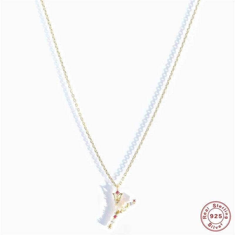 New S925 sterling silver color diamond butterfly 26 letter pendant - MOWTE