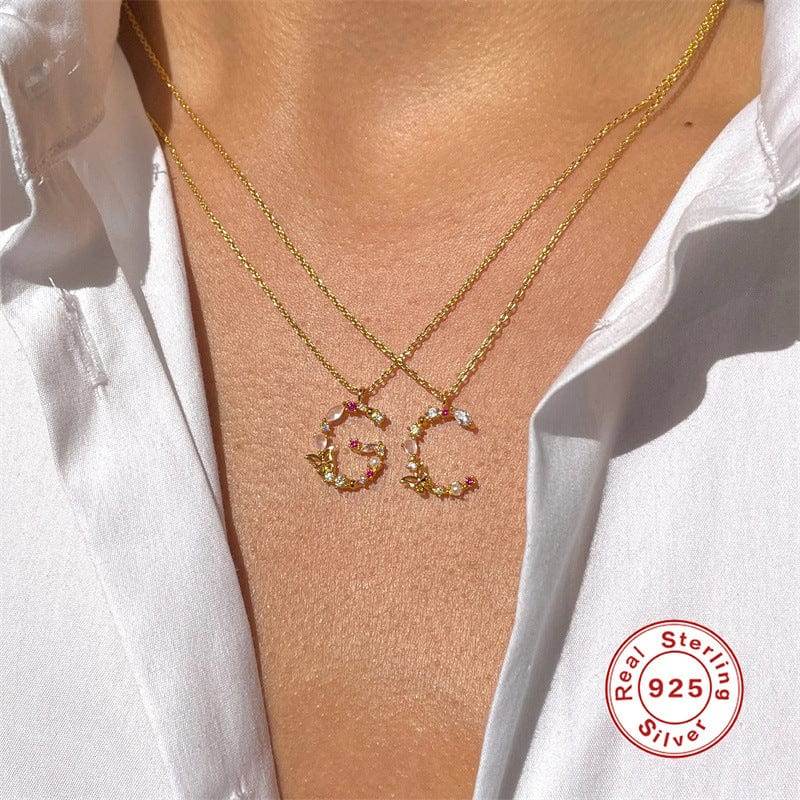 New S925 sterling silver color diamond butterfly 26 letter pendant - MOWTE