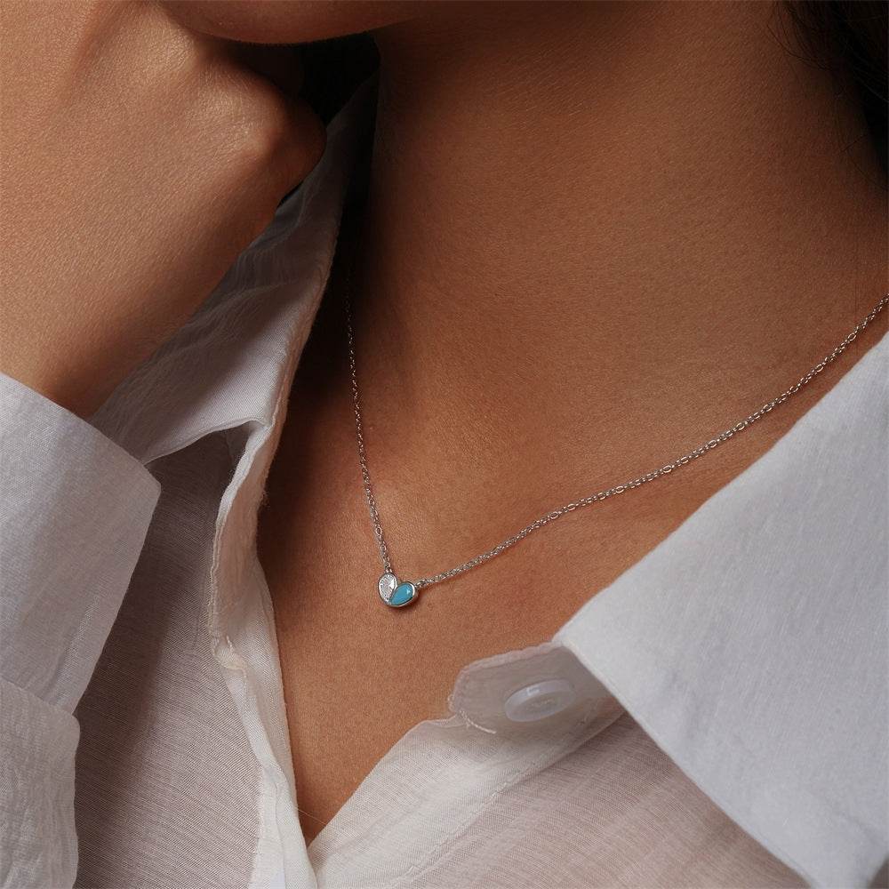 925 sterling silver heart-shaped zircon double piece peach heart collarbone turquoise necklace - MOWTE