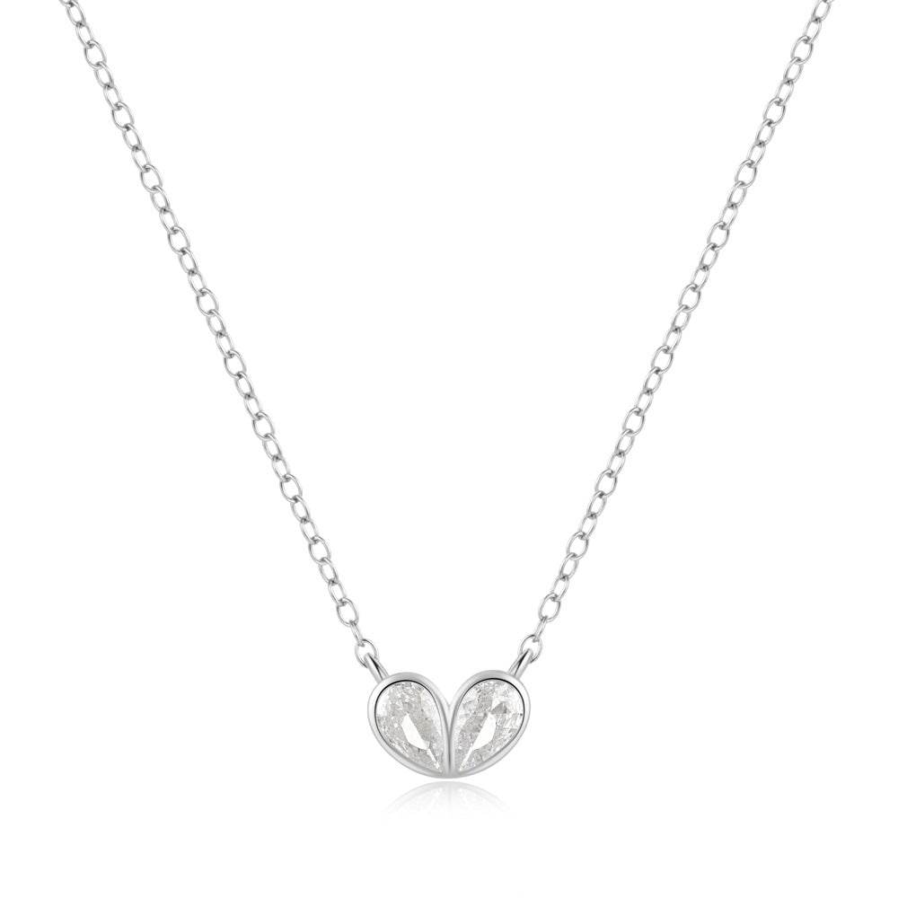 925 sterling silver heart-shaped zircon double piece peach heart collarbone turquoise necklace - MOWTE
