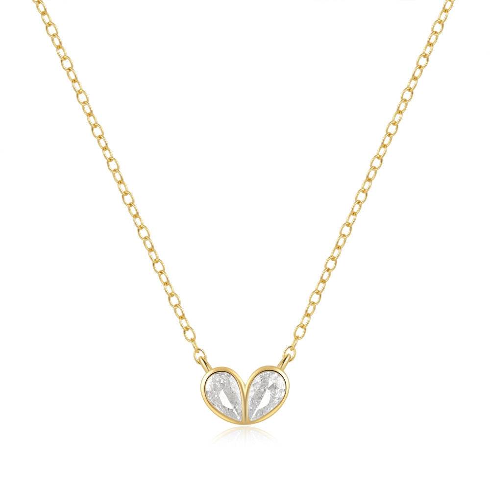 925 sterling silver heart-shaped zircon double piece peach heart collarbone turquoise necklace - MOWTE
