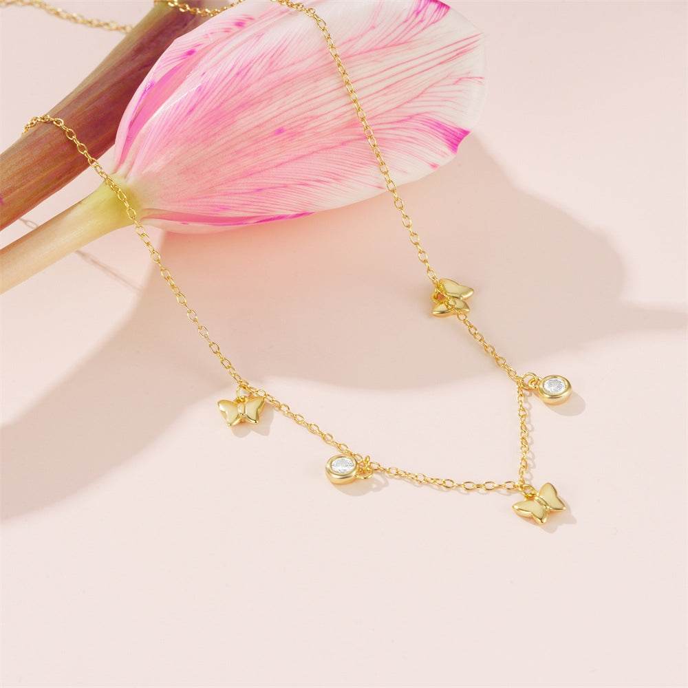 925 sterling silver ins style butterfly zircon layered collarbone chain - MOWTE