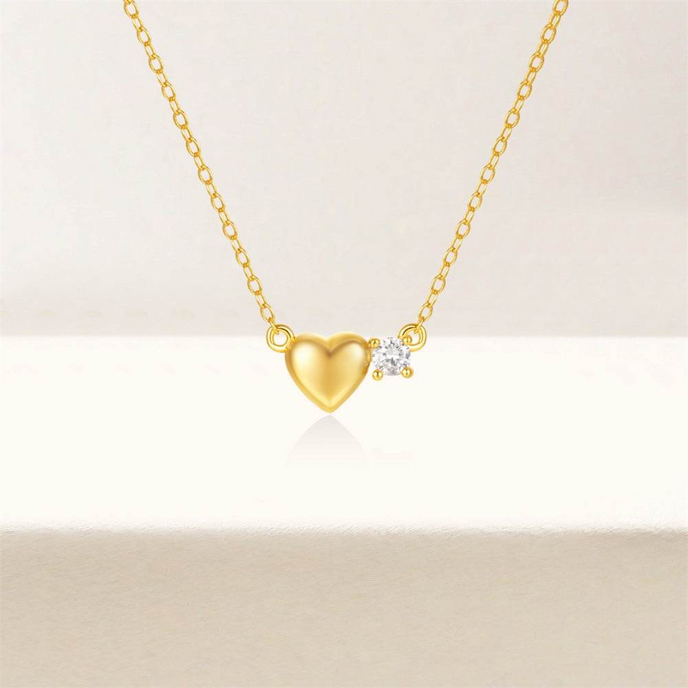 S925 pure silver heart-shaped diamond inlaid light luxury women's collarbone necklace - MOWTE