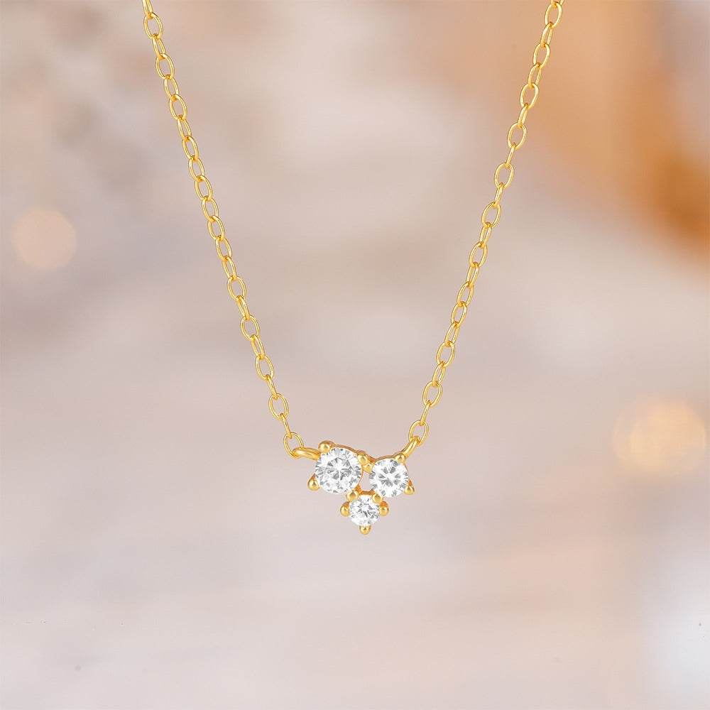 925 sterling silver geometric single diamond inlaid women's layered necklace - MOWTE