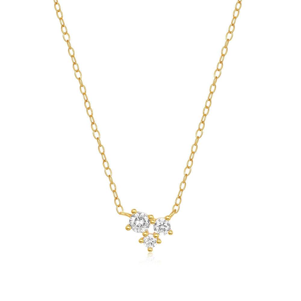 925 sterling silver geometric single diamond inlaid women's layered necklace - MOWTE