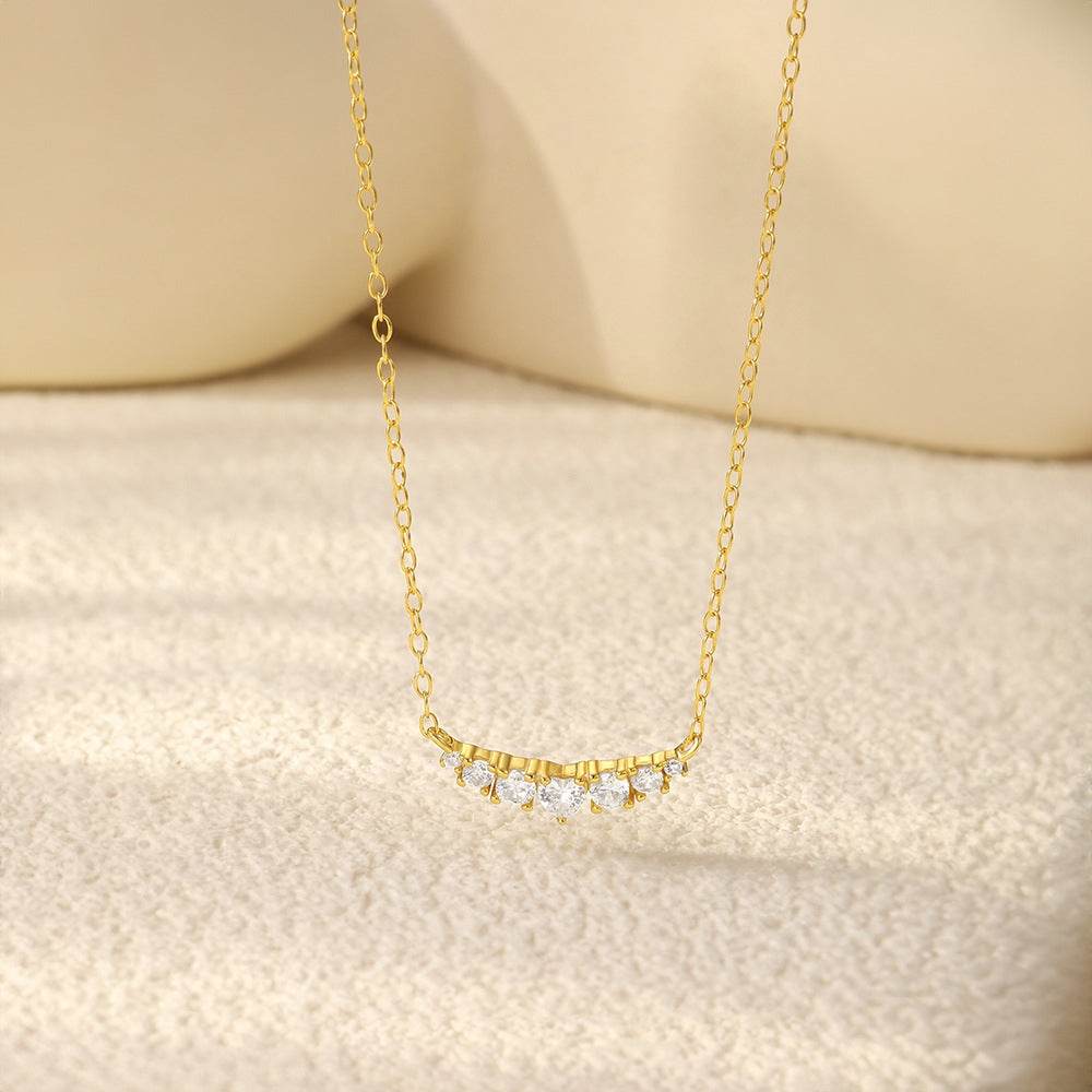S925 pure silver straight row zircon with heart-shaped pendant collarbone chain - MOWTE