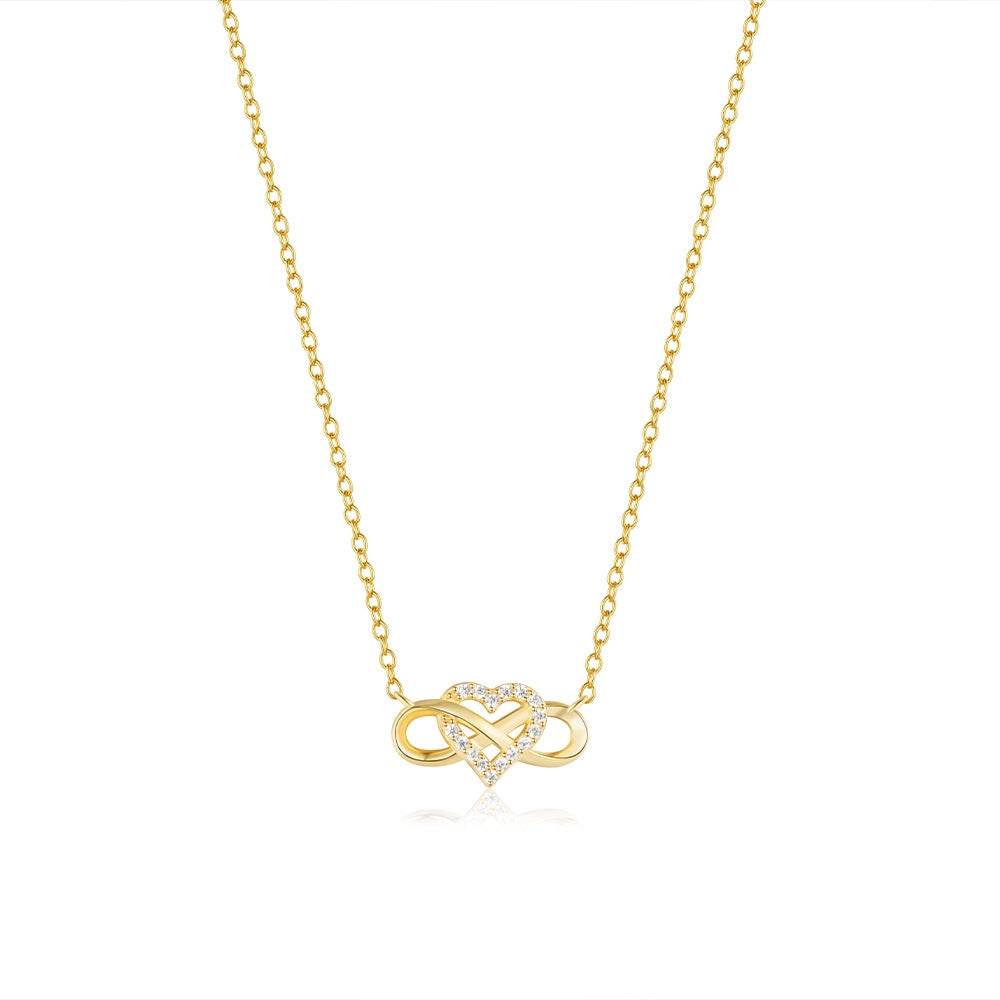 S925 pure silver heart micro inlaid 8-shaped pendant collarbone chain - MOWTE