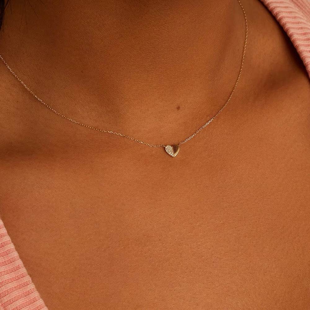 S925 sterling silver double jointed heart-shaped zircon collarbone chain - MOWTE