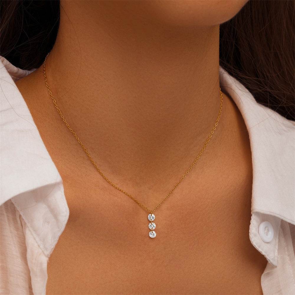 S925 sterling silver three diamond women's collarbone necklace - MOWTE