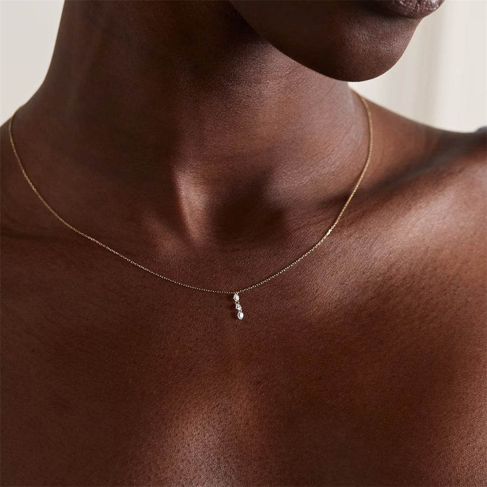 S925 sterling silver three diamond women's collarbone necklace - MOWTE