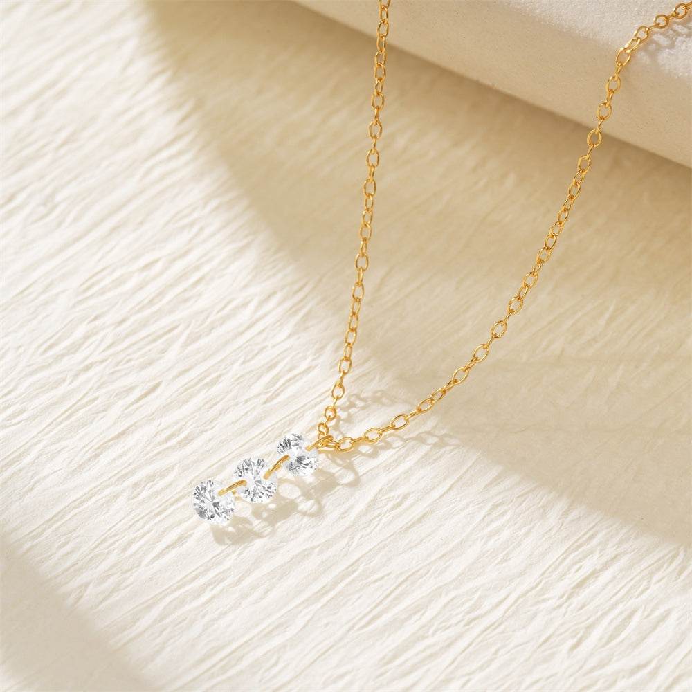 S925 sterling silver three diamond women's collarbone necklace - MOWTE