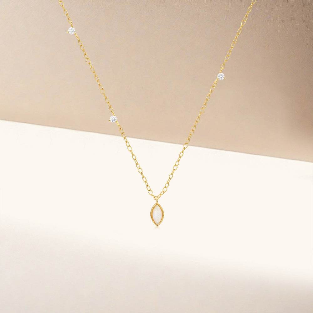 S925 pure silver cluster diamond inlaid Australian gemstone pendant collarbone necklace - MOWTE