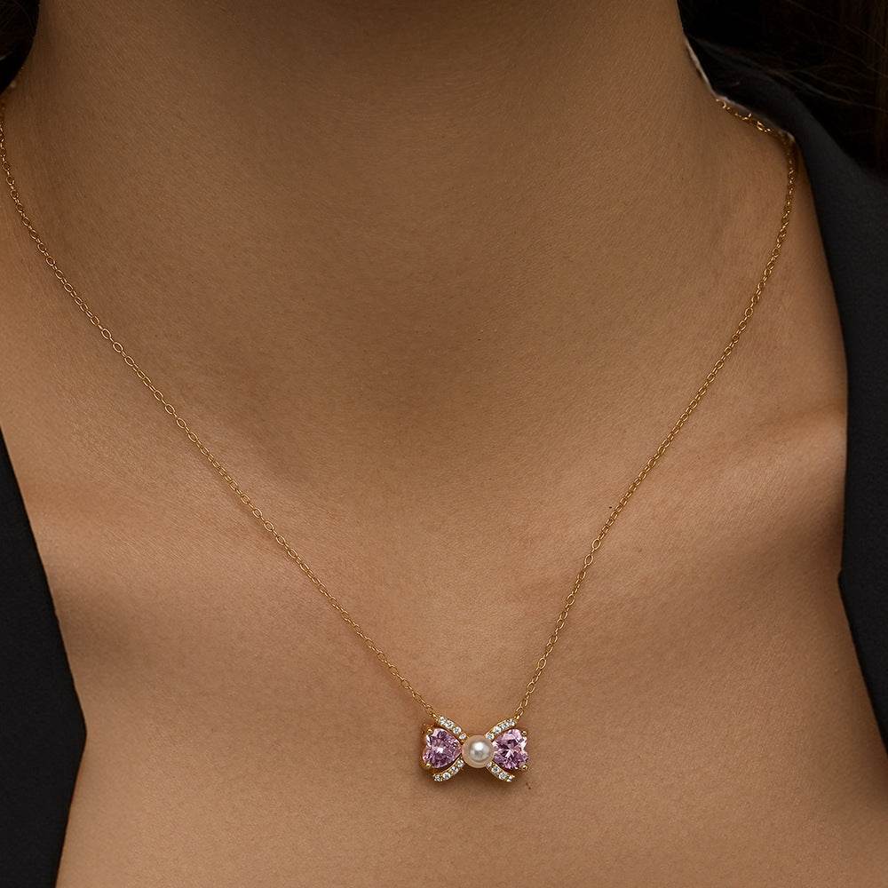 925 sterling silver bow pearl necklace - MOWTE