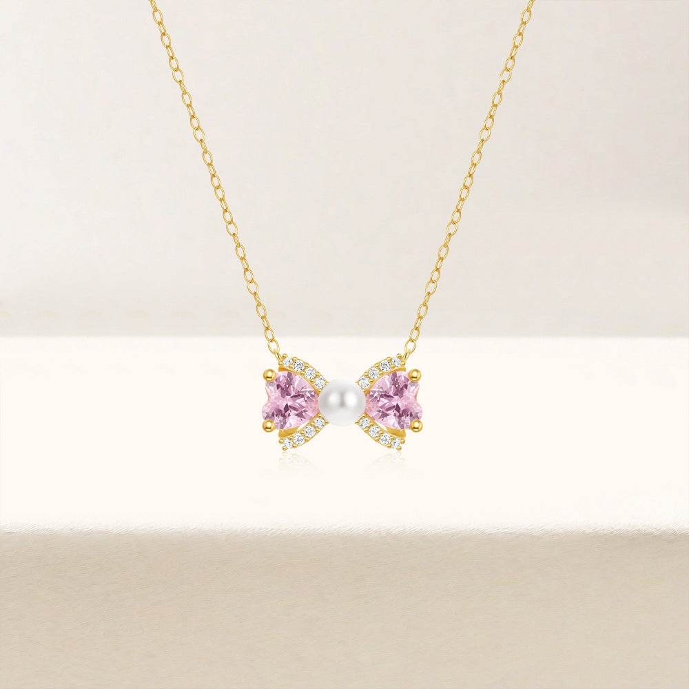 925 sterling silver bow pearl necklace - MOWTE