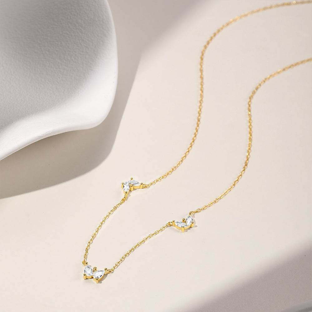 S925 sterling silver irregular geometric zircon diamond set butterfly collarbone necklace - MOWTE