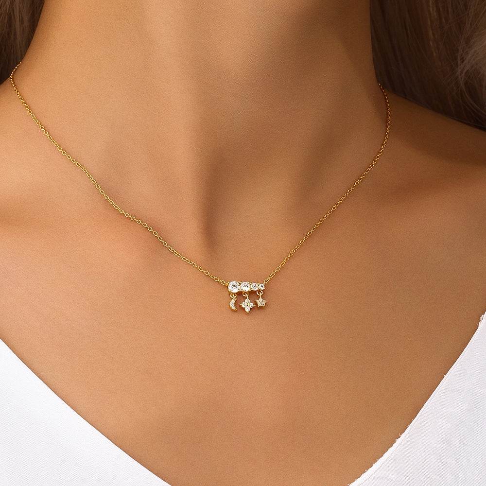 S925 pure silver exquisite moon star high-end design clavicle chain - MOWTE