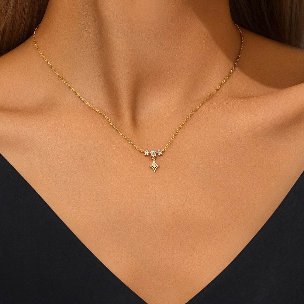 S925 pure silver exquisite floral star diamond necklace - MOWTE