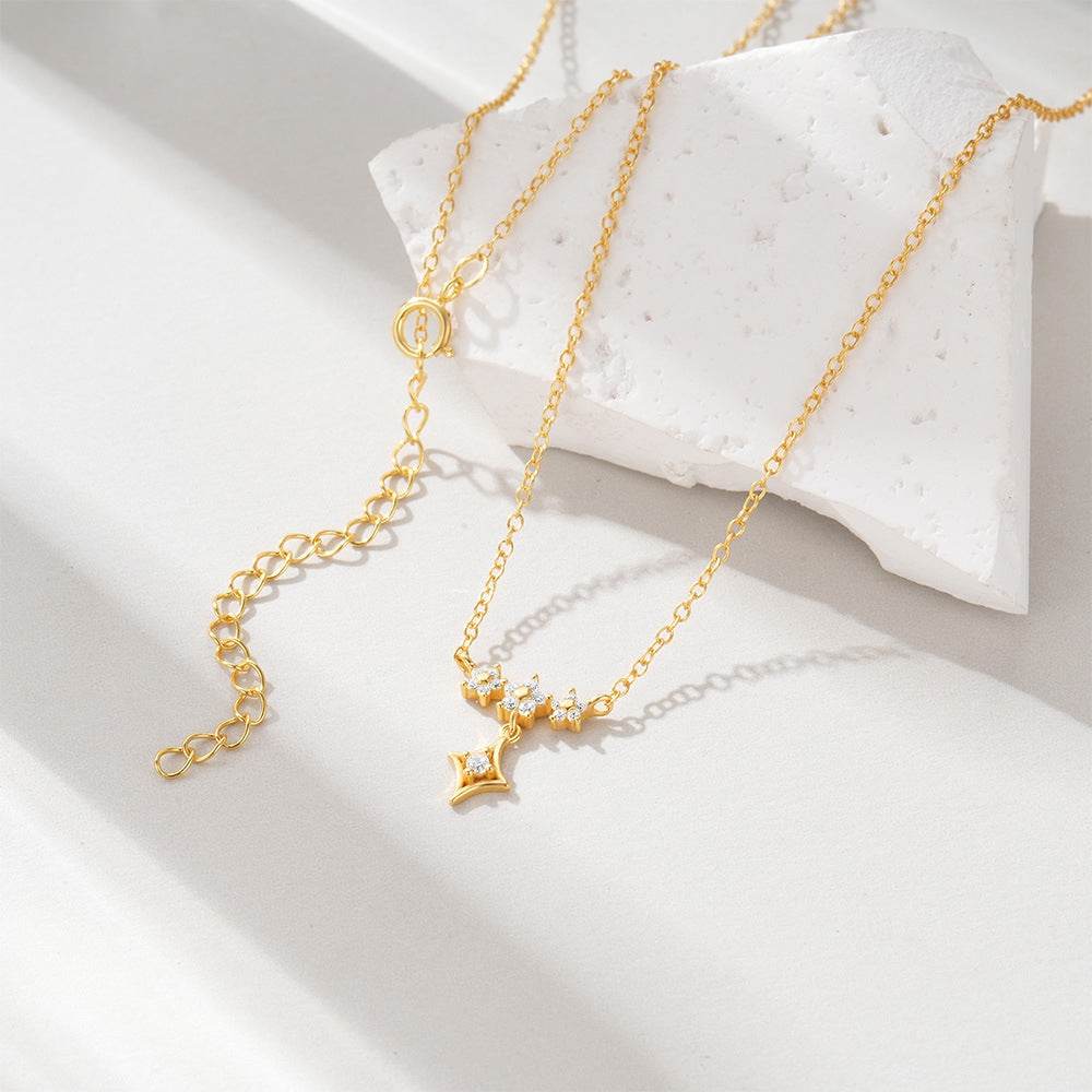 S925 pure silver exquisite floral star diamond necklace - MOWTE