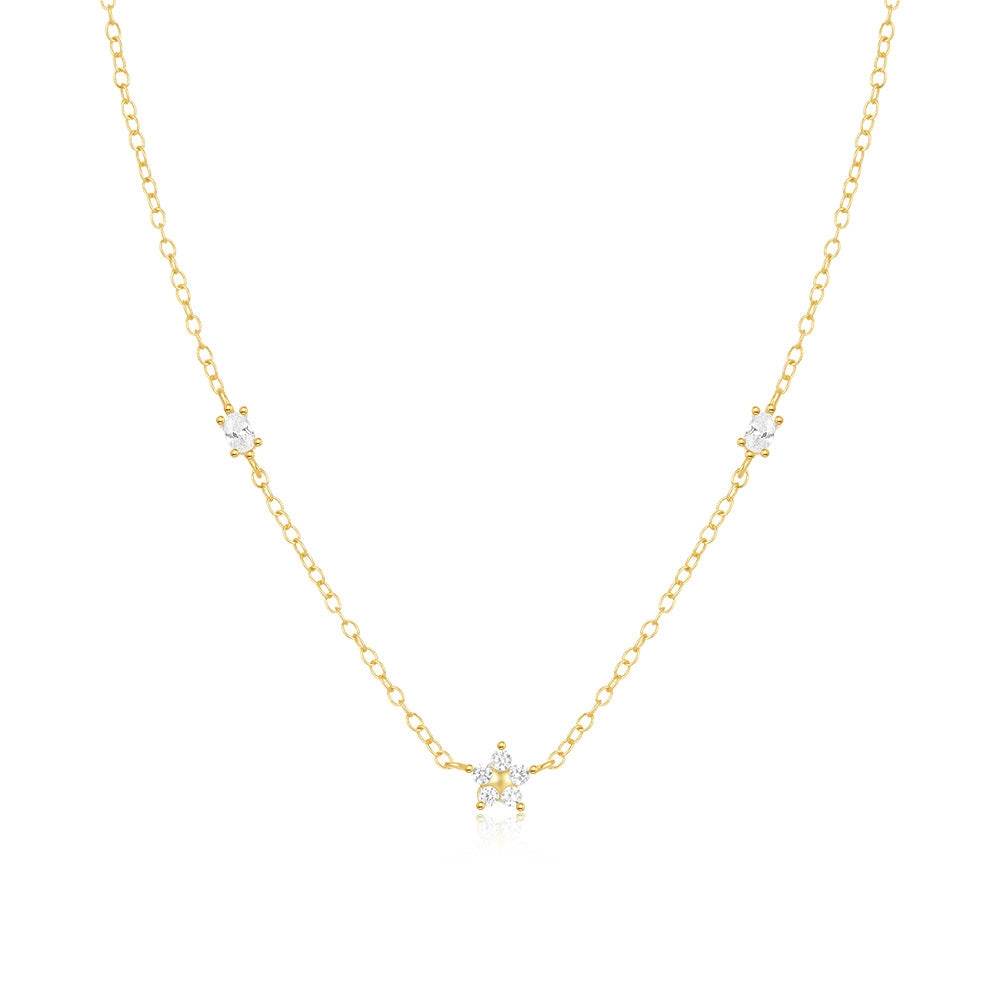 S925 sterling silver exquisite dazzling five petal flower star layered collarbone chain - MOWTE