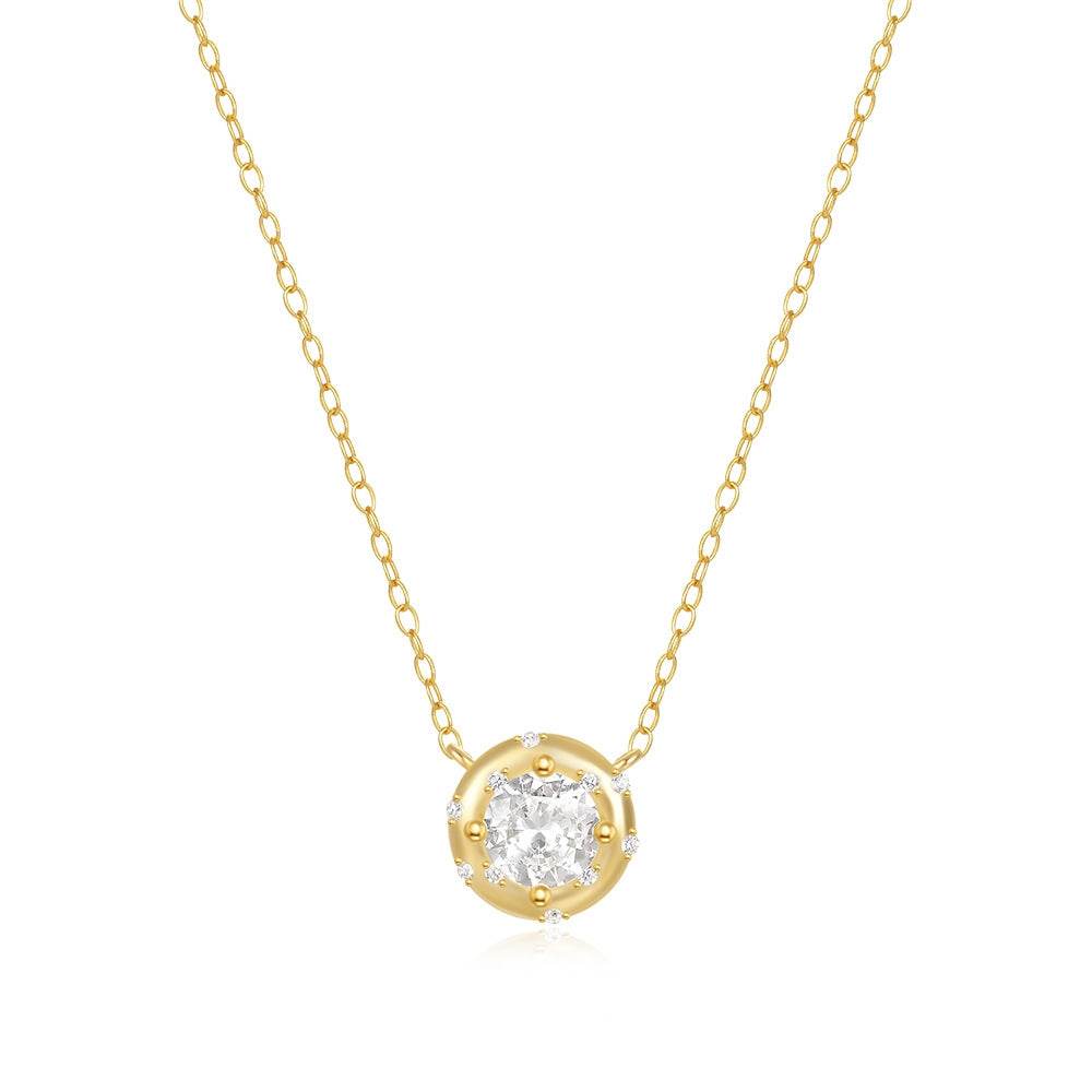 925 sterling silver personalized geometric circular diamond collarbone chain - MOWTE