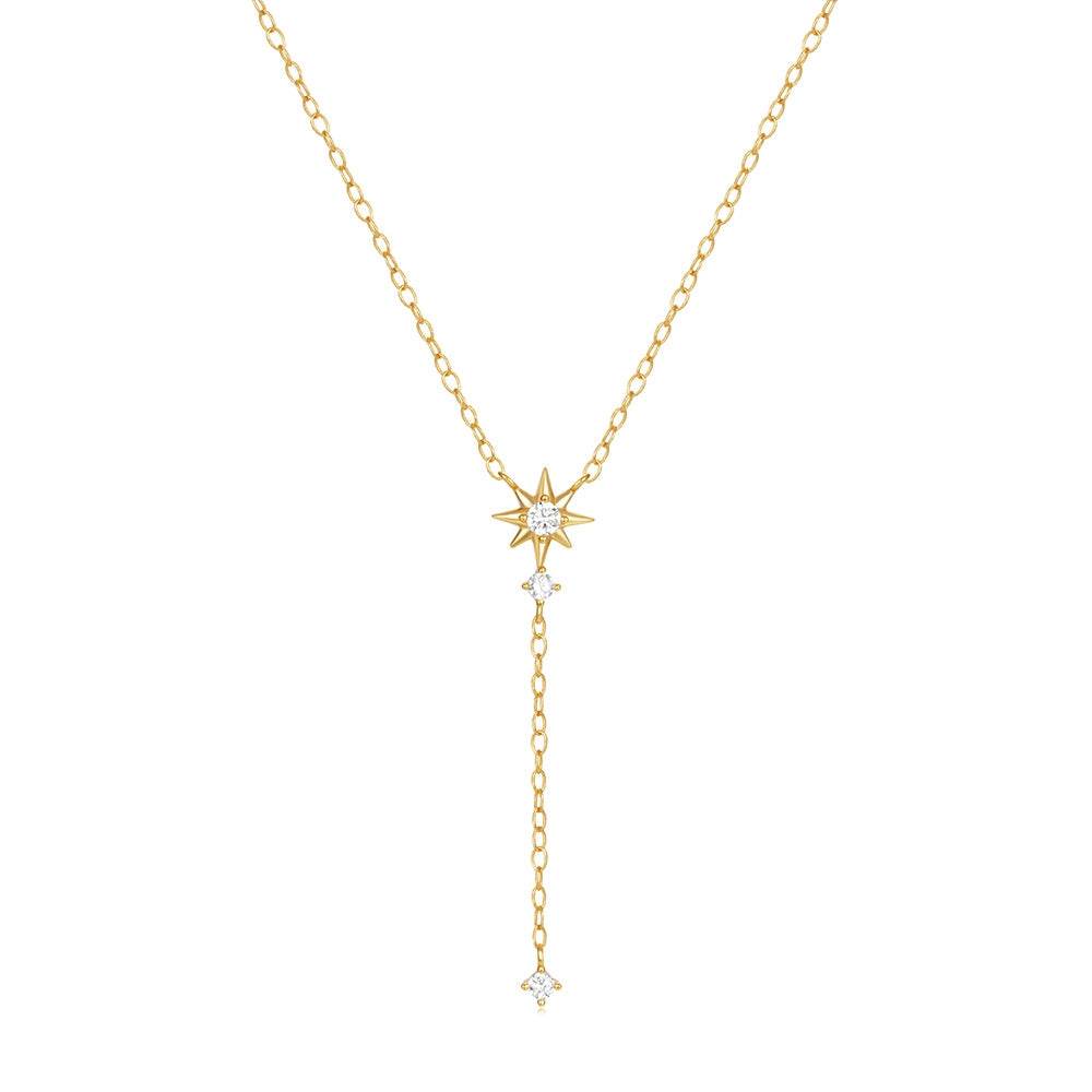 S925 sterling silver Y-shaped long tassel necklace with octagonal star diamond collarbone chain - MOWTE