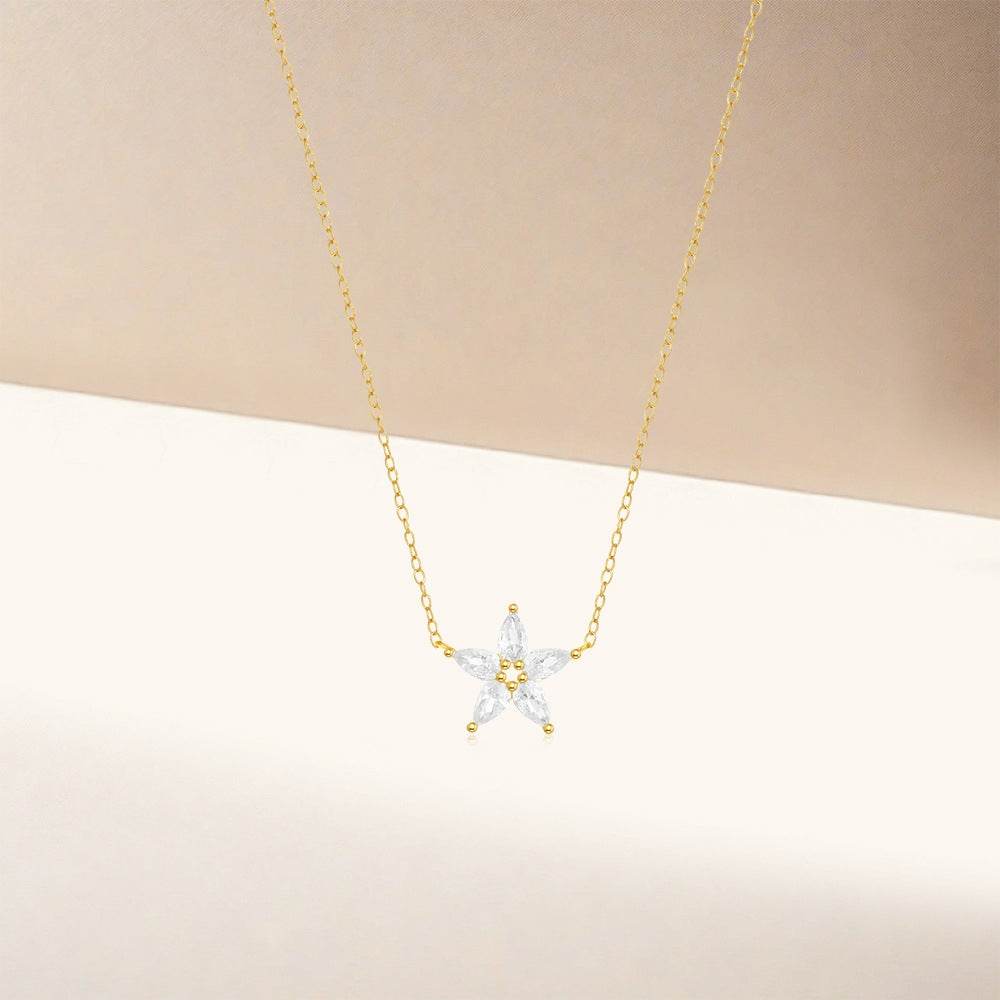 S925 sterling silver diamond pentagram collarbone necklace minimalist necklace - MOWTE