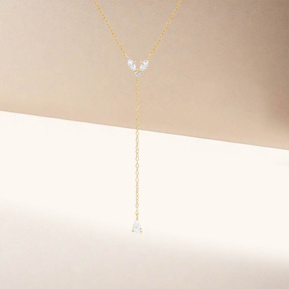 S925 pure silver diamond set geometric Y-shaped trendy women's water droplet super sparkling collarbone chain - MOWTE