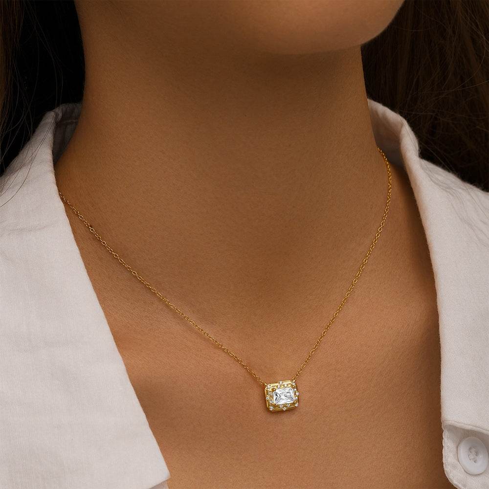 S925 pure silver geometric square diamond inlaid light luxury collarbone chain - MOWTE