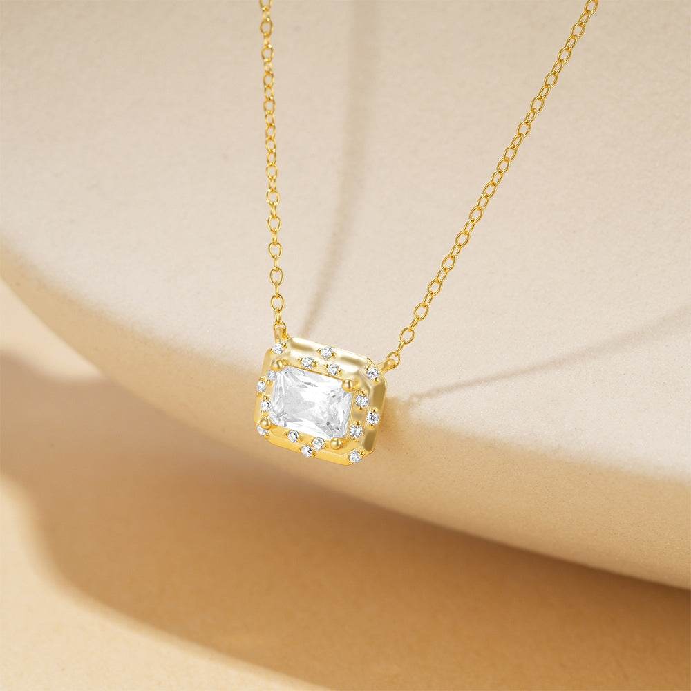 S925 pure silver geometric square diamond inlaid light luxury collarbone chain - MOWTE