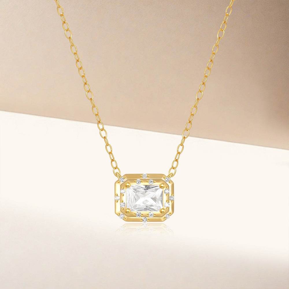 S925 pure silver geometric square diamond inlaid light luxury collarbone chain - MOWTE