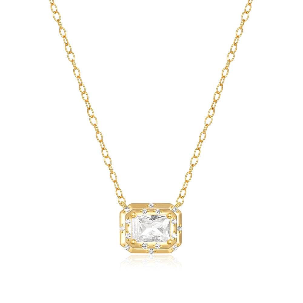 S925 pure silver geometric square diamond inlaid light luxury collarbone chain - MOWTE