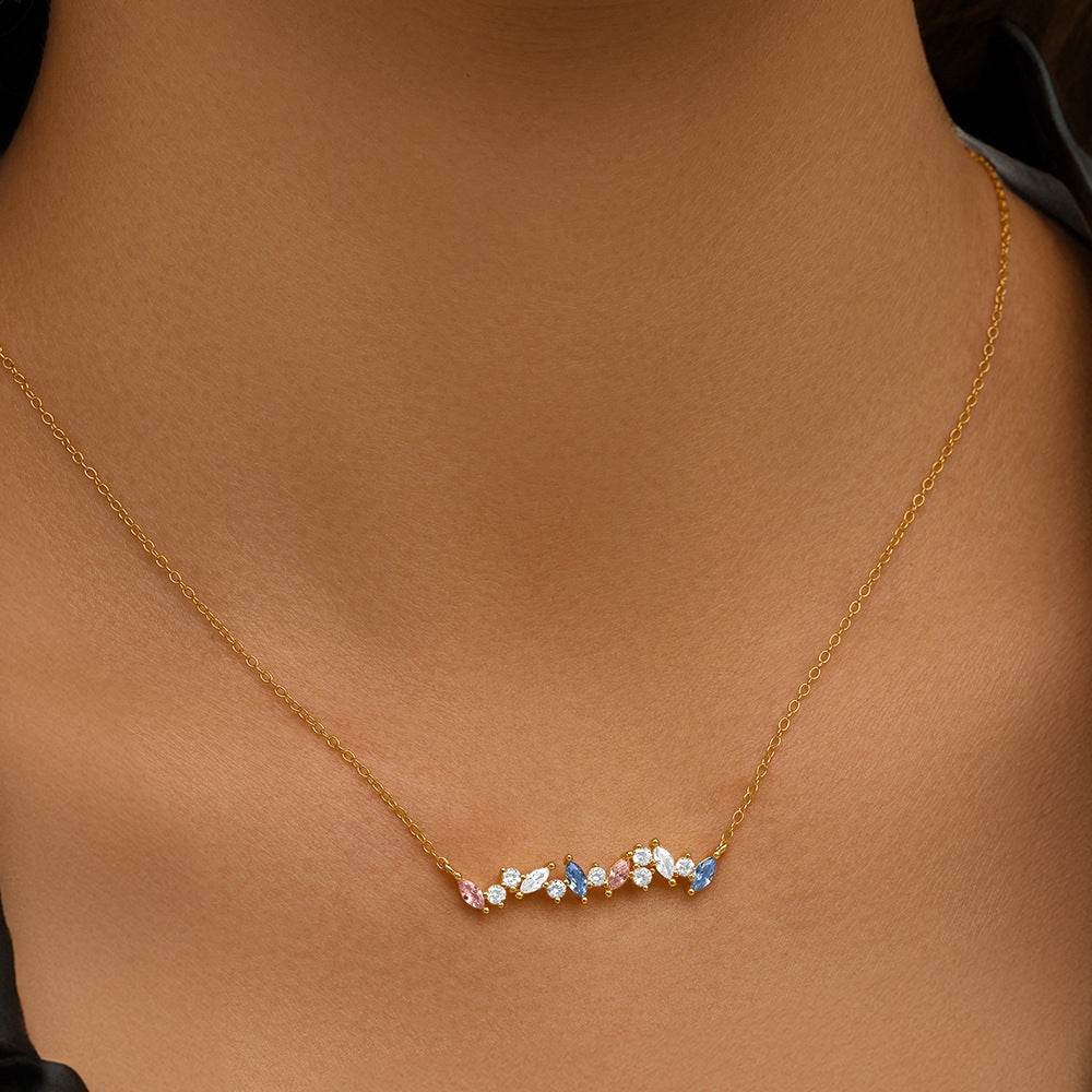 S925 sterling silver colored diamond inlaid collarbone necklace - MOWTE