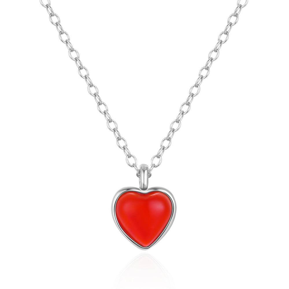 925 sterling silver agate necklace heart-shaped peach heart pendant collarbone chain - MOWTE