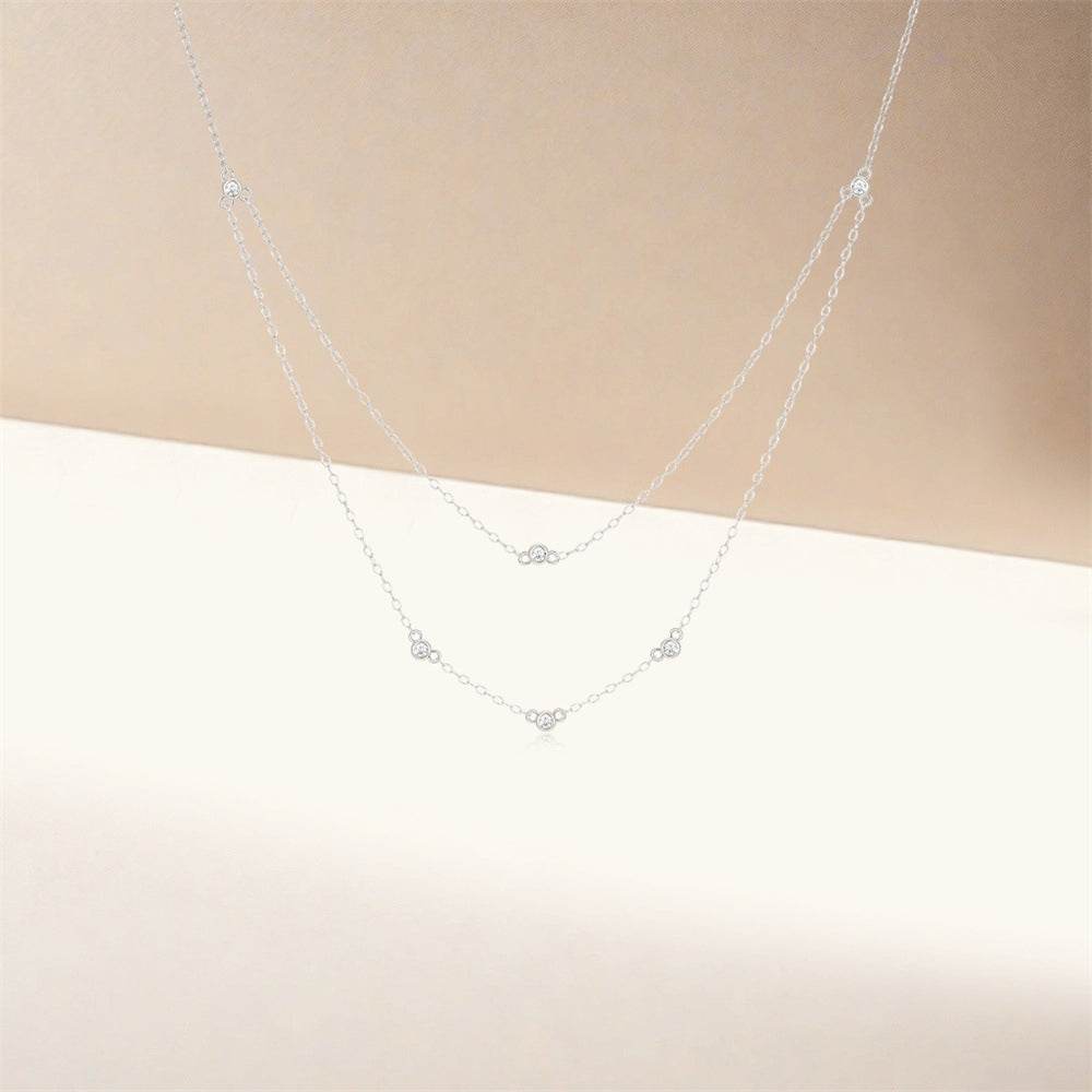 S925 sterling silver double-layer stacked zircon versatile trendy ins collarbone chain - MOWTE